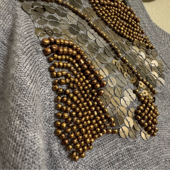 French Connection Gray Sweater Dress Beaded Shoulders Size 6 - Picture 6 of 15